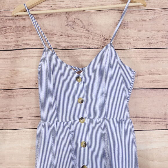 DIVIDED BY H&M BLUE WHITE STRIPED SEERSUCKER BUTTON UP DRESS WOMENS SIZE 2 - Picture 2 of 8